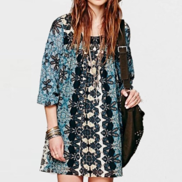 Longsleeve Swing DRESS Late Summer NEW Blue Teal - Picture 3 of 4